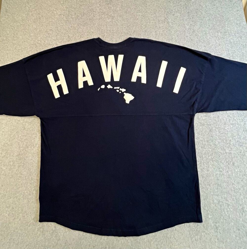 Spirit Jersey Hawaii Graphic Print Logo T-Shirt Black Long Sleeve Crew Neck L
